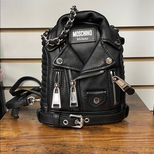 Moschino Black Backpack with Silver Accents